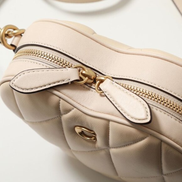 Coach Quilted Leather Heart Crossbody Small Shoulder Bag Ivory Brass CE725 Nappa - Picture 9 of 14